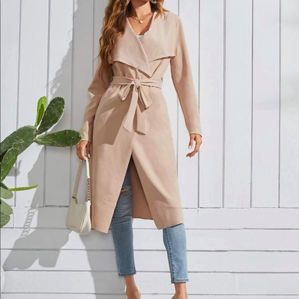 Waterfall collar belted jacket